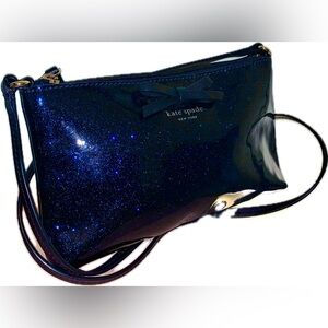 Kate Spade Glossy Deep Navy Blue Black Glitter Sparkly Crossbody Mini Bag Purse